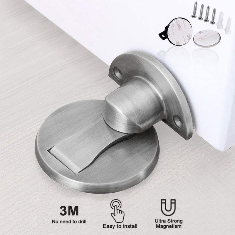 KOLAKO Magnetic Door Stop,Magnetic Door Stopper Brushed Satin Nickel,Floor Metal Magnetic Door Catch Invisible Door Holder with Adhesive,Stainless Steel Heavy Duty Silver Doorstop - Image 2